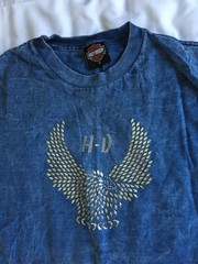 Harley-Davidson Shirt Mens Medium Blue Mineral Wash Rhinestone Wings Made USA