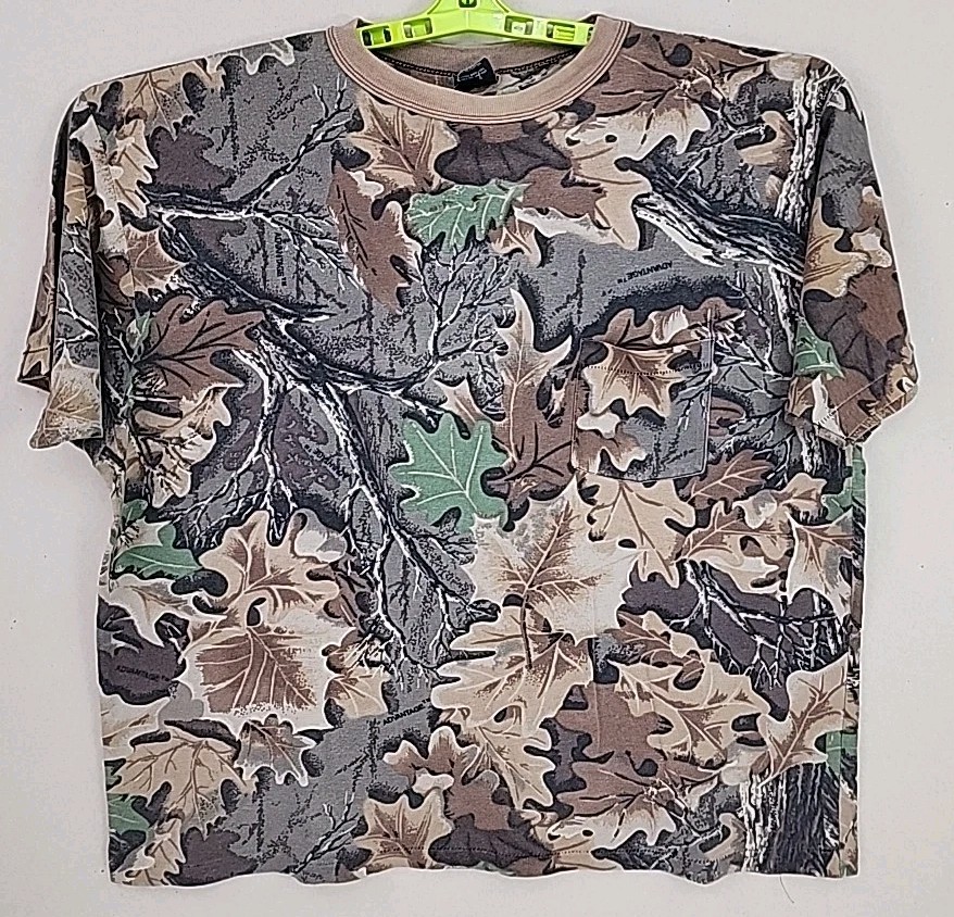 Vintage Ace Sportswear Camo Pocket T Shirt Adult X-Large Woods Nature Trees