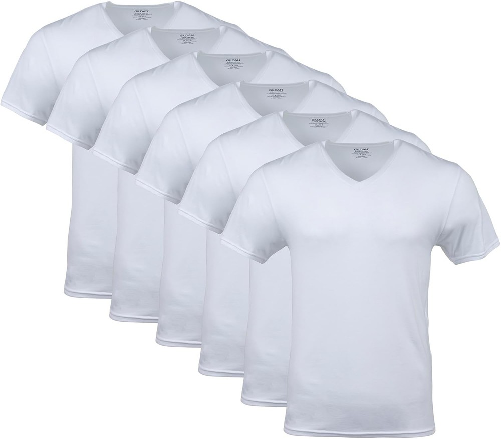 Gildan Men’s V-Neck T-Shirts, Multipack, Style G1103 Large, White (6-pack)