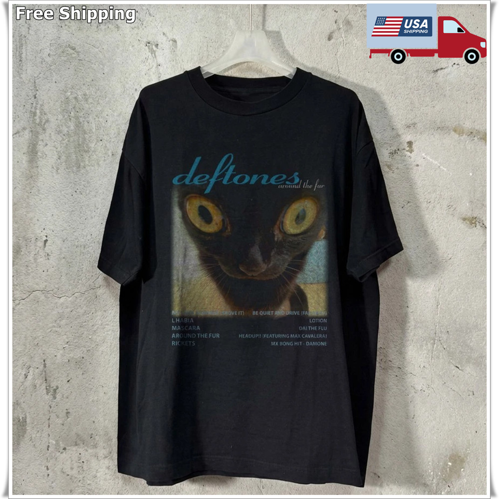 Deftones Around The Fur Album Cat T-shirt, Unisex Black T-shirt, Size S-5XL