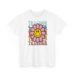 Teacher Flower Face Retro Back To School T-Shirt
