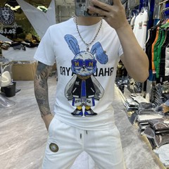New Fashion Hot Drill Rabbit Cartoon Rhinestones Trend Summer Luxury Men T-Shirt