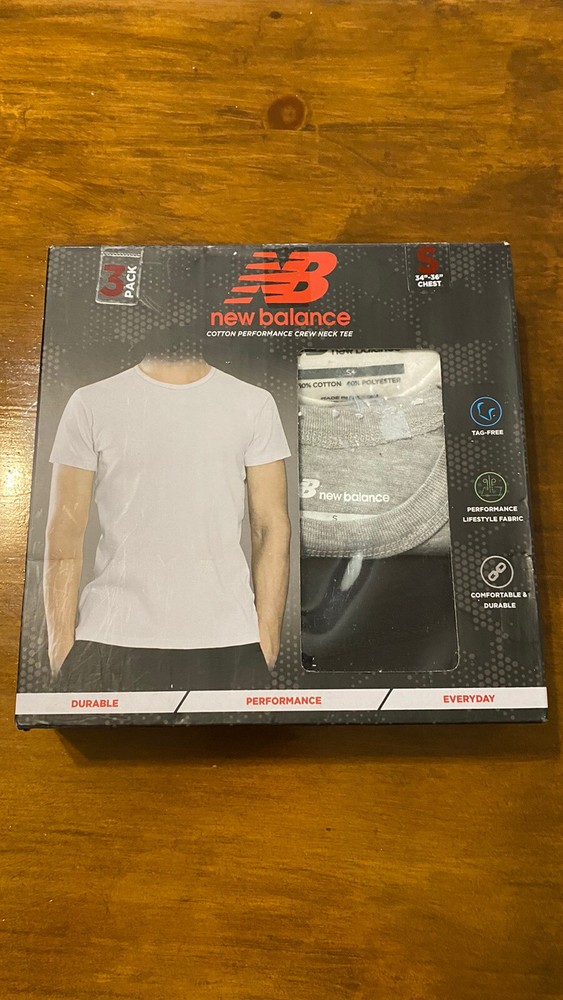 New Balance Cotton Performance Crew Neck Tee 3 Pack Small White/Gray/Black NEW