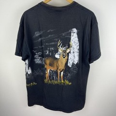 Vintage 1990s black deer faded graphic nature scene tee Size L