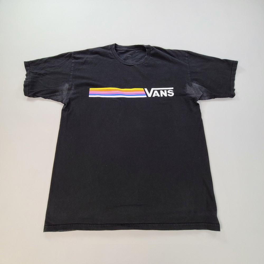 VANS Shirt Adult Large Black Lightweight Casual Outdoors Rainbow Logo Mens