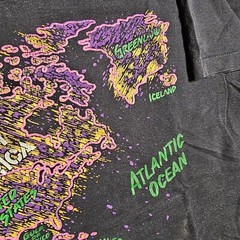 Vintage 90s World Map Camp T-Shirt Mens L Black Double Sided Neon Rave Single S