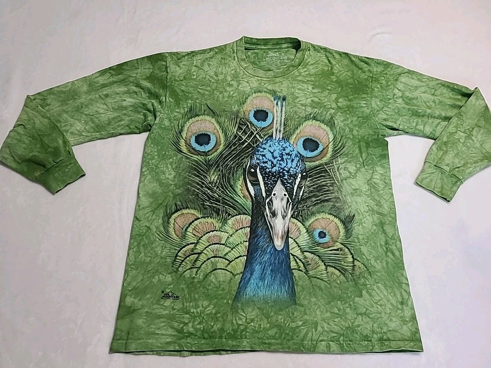 Vintage The Mountain Peacock Long Sleeve Green Tie Dye T-shirt Size Large 2013