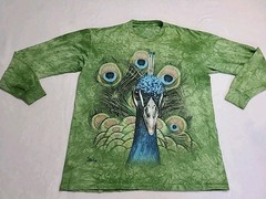 Vintage The Mountain Peacock Long Sleeve Green Tie Dye T-shirt Size Large 2013
