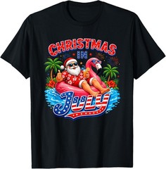 Christmas in July T-Shirt Santa Flamingo Summer Beach Party Tee