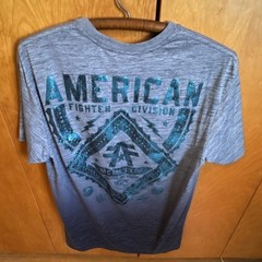 American Fighter Men’s Gray Double-Sided Graphic Logo Crew Neck T-Shirt XL