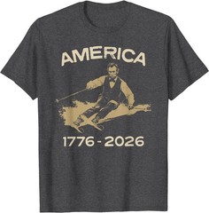 America 1776 2026 Abraham Lincoln Skiing President Graphic T-Shirt