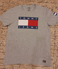 Tommy Hilfiger Jeans T-Shirt Gray Logo Flag Graphic Regular Fit Men’s Size L