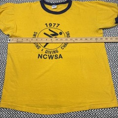 VTG 70s Champion SZ L Blue Bar NCWSA Swimming Diving Champions Yellow Ringer USA