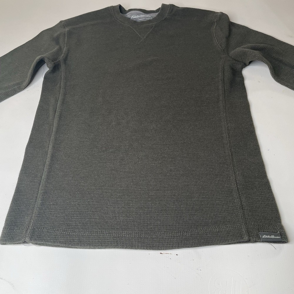 Eddie Bauer Mens Olive Green Waffle Knit Thermal Long Sleeve Shirt Size S