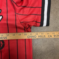 Marc Ecko Jersey T Shirt Mens S Red Black Vertical Stripe Heavy Fabric Print