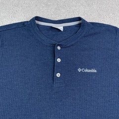 Columbia Shirt Mens Medium Blue Long Sleeve Henley Textured Waffle Knit