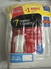 Hanes Men’s White Tagless T-Shirts Soft & Breathable 7 Pack Size Large
