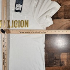 True Religion Shirt Men Large White Optic Tee Gold Metallic Logo Print New