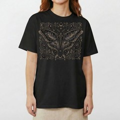 Dark Luna Moth Roses Zodiac Celestial T-Shirt Gothic Witchy Occult Night Sky Tee