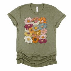 Retro Daisy Collage Comfort Tee Colorful Vintage Flower Shirt