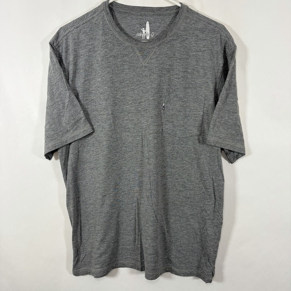 Johnnie-O T Shirt Mens Size Medium Gray Pocket Tag Logo Cotton Rayon Polyester