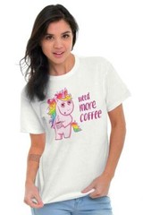 Funny Tired Unicorn Need More Coffee Joke Womens Graphic Crewneck T Shirt Tee