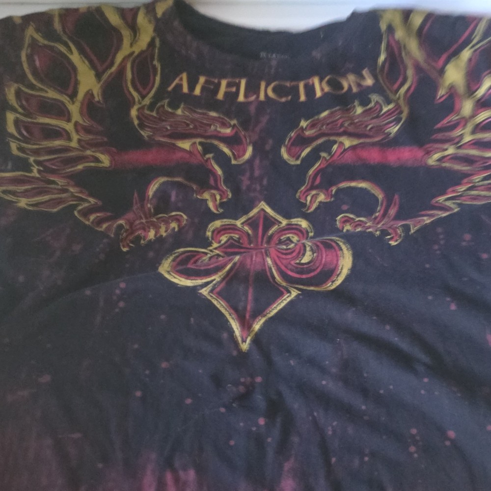 Affliction Mike V Men’s Black Skull Gothic Graphic Print T-Shirt 2XL