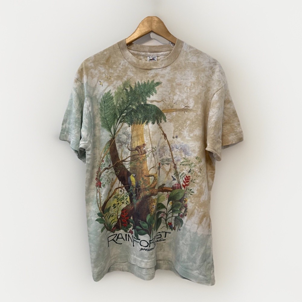 VTG 90s XL Rainforest Preserve Paradise Graphic Front/back Tye Dye