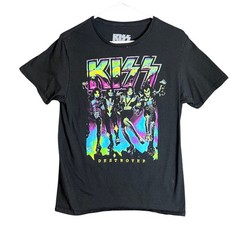 KISS Destroyer Band T-Shirt Mens Medium Black Neon Graphic Mad Engine 2023 Rock