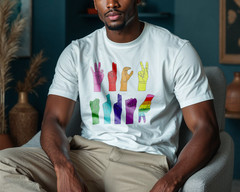 Rainbow ASL Love Hands Shirt – Sign Language Pride Graphic Tee for Equality A436