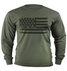 American Flag Bullet Holes Shirt Long Sleeve Graphic Tee Military Tactical Gear