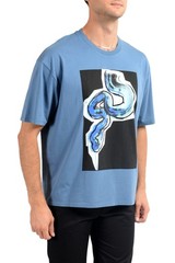 Just Cavalli Men’s Blue Graphic Print Crewneck T-Shirt US 2XL IT 56