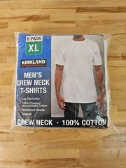 XL / X-LARGE – WHITE – 6 PACK – Kirkland Signature Men’s Crew Neck Cotton Shirts