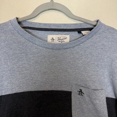 Original Penguin Shirt Mens Large Blue Colorblock Long Sleeve Pocket Logo Tee