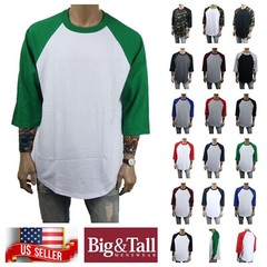 Men S-3XL Baseball Plain T-Shirt Lot 3/4 Sleeve Raglan Crew Neck Sports Jersey