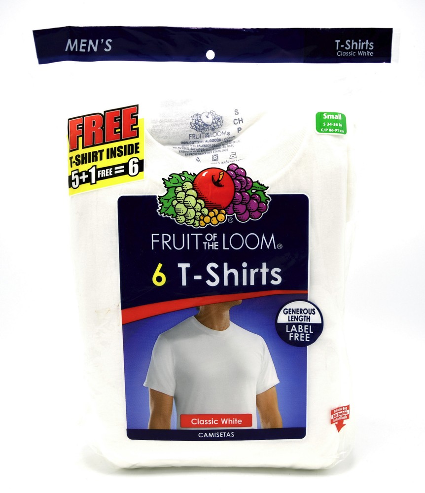 12 White Small S 34-36 Inch Crew Neck T-Shirts Fruit Of The Loom C / P 86-91 CM
