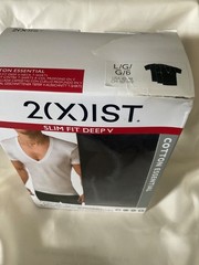 2(X)IST Essential 100% Cotton 3pcs Slim Fit Deep V Neck T-Shirts Large Black NIB