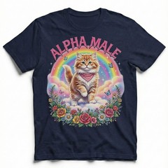 Alphamale Cat Rainbow Flowers Cute Kitten T-Shirt Whimsical Fantasy Kitty Tee