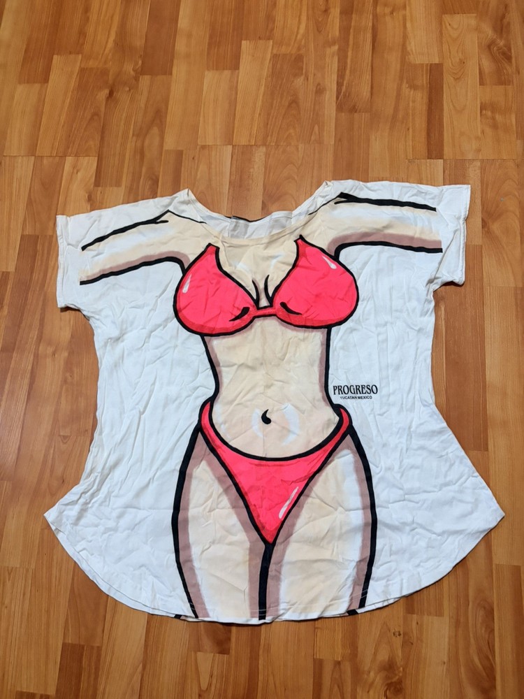 Vintage 80s Body Dreams Beach Cover Up Shirt Flag Bikini Novelty Tee size L