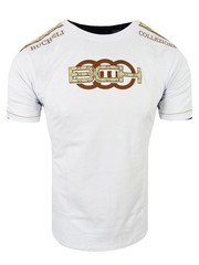 Mens T-Shirt Bucheli Italian Shoulder Stripe 3-D Chest Logo Slim Fit Crew Neck
