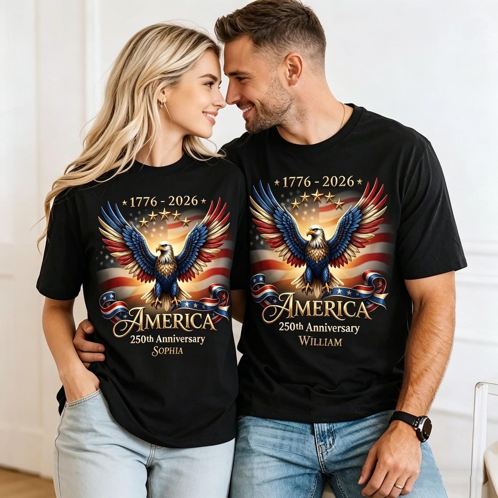 Personalized USA 250th Anniversary T-shirt, Custom Name Cotton T-shirt
