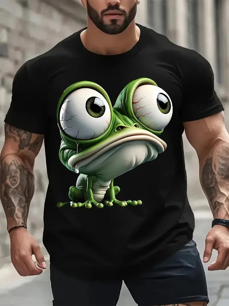 Funny Frog Graphic Tee Plus Size Men’s Big Eyes Frog Graphic T-Shirt