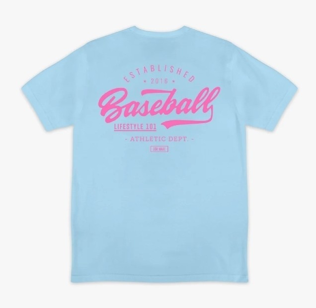NEW Adult Large BL101 Baseball Lifestyle 101 Blue & Pink Established 2016 Shirt