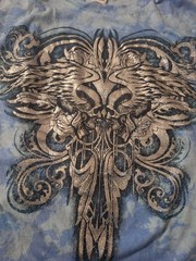 FSD Four Seasons Design Vintage T-shirt 2 skullsBlue with silver size small 90s