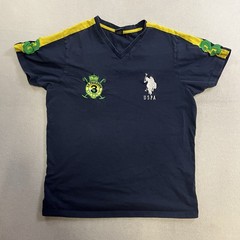 U.S. Polo Assn V Neck T-Shirt Mens Medium #3 Big Pony Embroidered Yellow Stripes