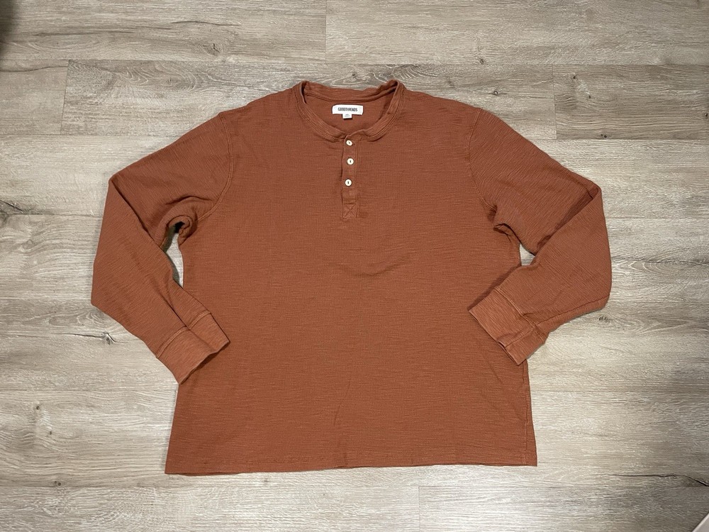 Goodthreads Shirt Mens Sz 2XL Red Maroon Long Sleeve Waffle Knit Comfort Casual