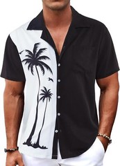 Men’s Hawaiian Shirt Tropical Floral Short Sleeve Button Down Casual Beachwear