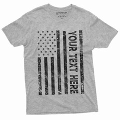 Mens Custom Text USA Flag T-shirt YOUR TEXT HERE Patriotic Flag Tee Personalized
