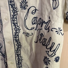 Abercrombie & Fitch Capri Italy Embroidered Linen Blend Shirt Small White Blue
