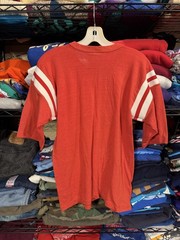 Striped Varsity Football V-Neck Shirt Mens medium Red Made USA Jersey Tee Top